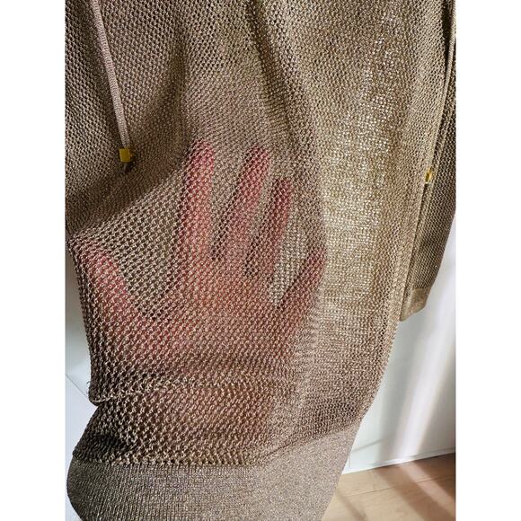 Michael Michael Kors Mesh Sheer Gold Hoodie Sweater Knit Size XS - Picture 7 of 12